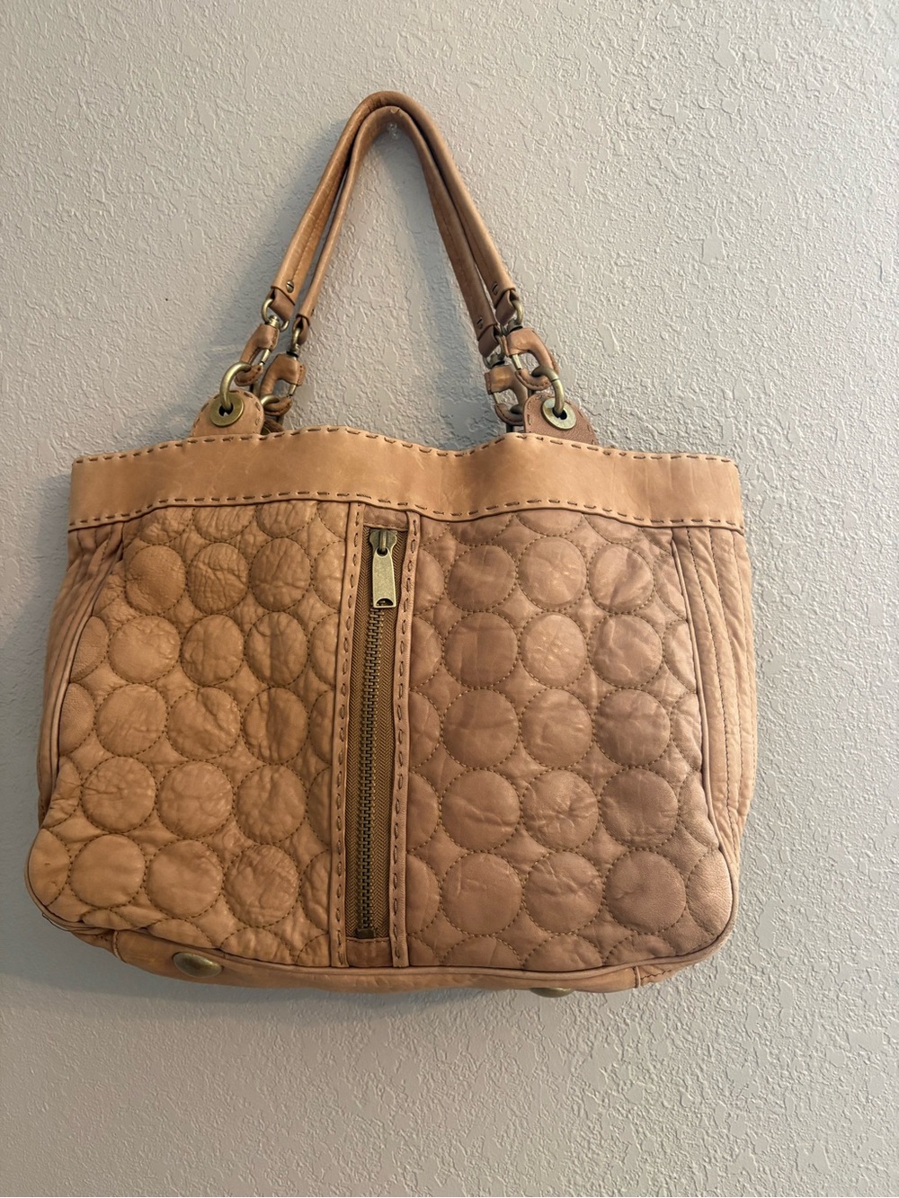 Cynthia Rowley Quilted Tan Leather Tote Handbag - Picture 2 of 6